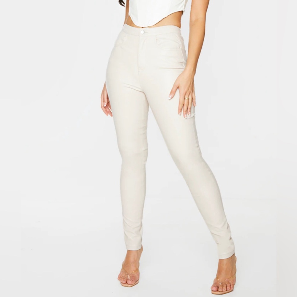 PLT Stone Button Up Faux Leather Skinny Pants